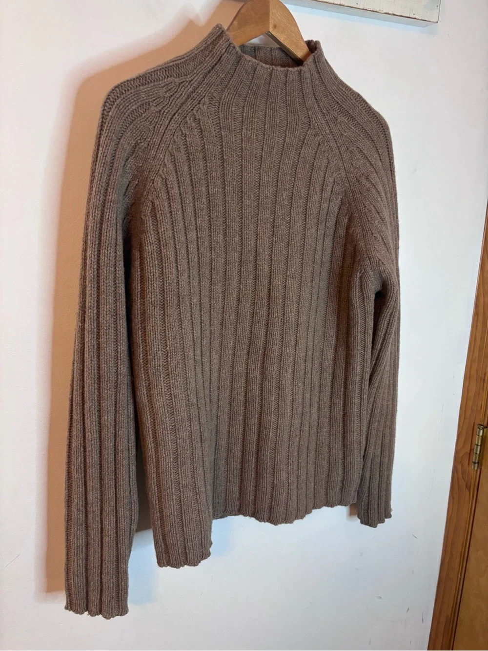 J.Crew Men’s Taupe Ribbed Lambswool Mock Neck Sweater